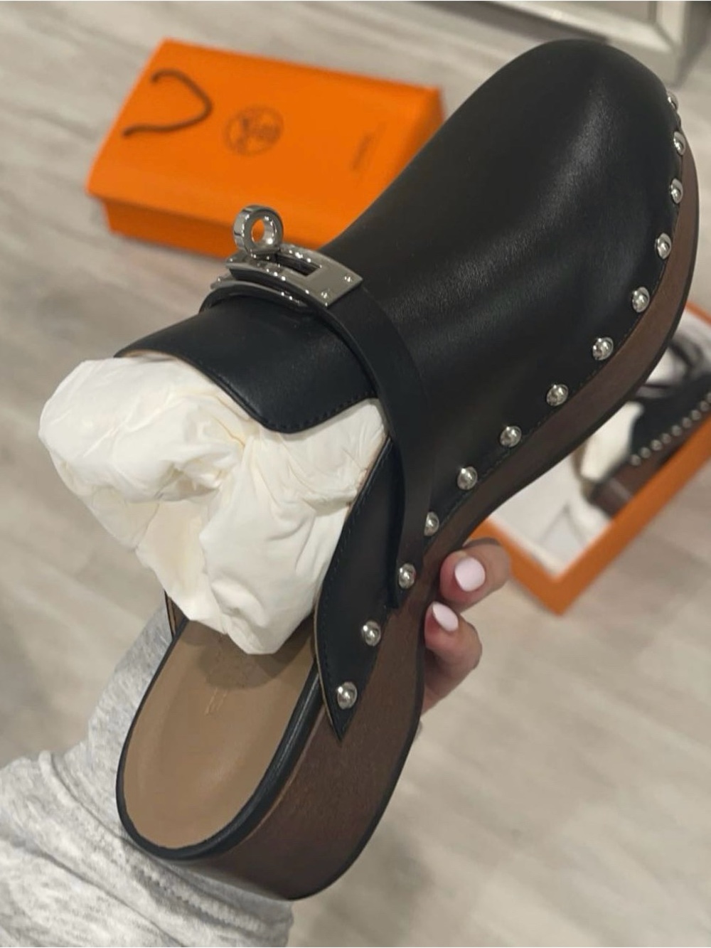 Hermes Carlotta Leather Mules/Clogs